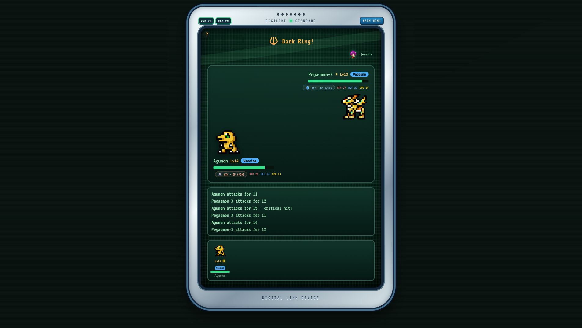 Digilike automatic battle between two Digimon inside the Digivice interface