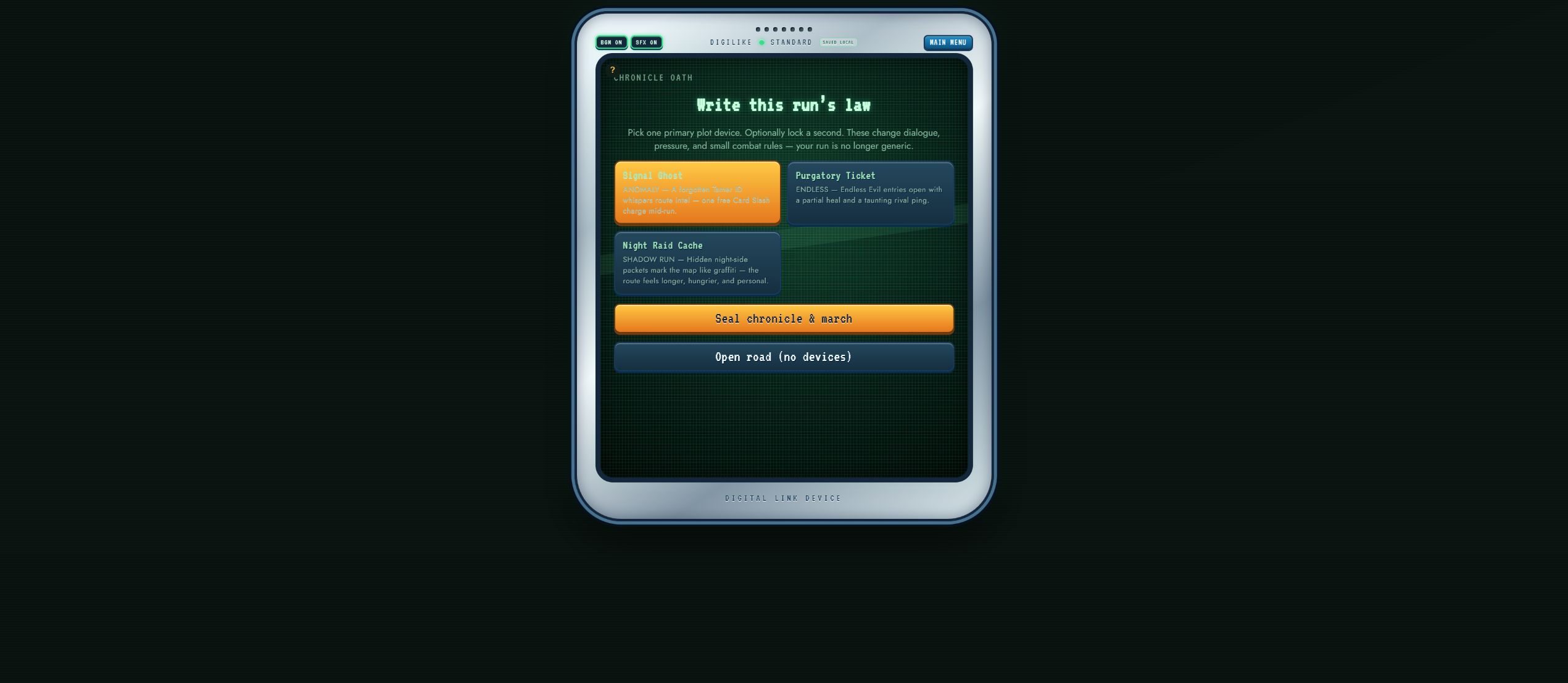 Branching route screen showing four encounter choices